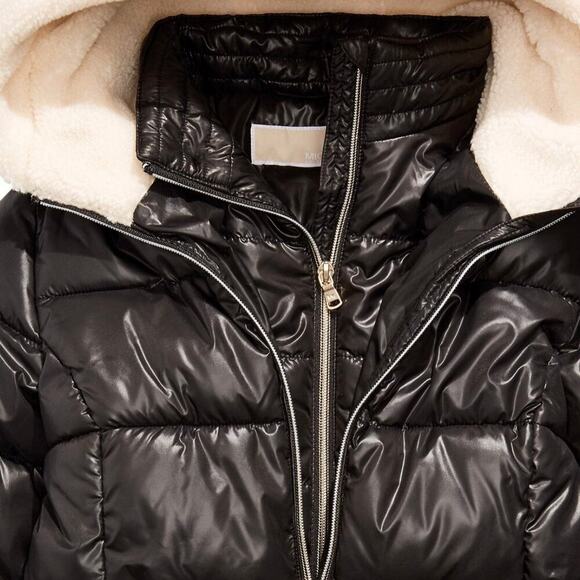 Michael Kors Puffer Coat Jacket Black SZ Xs/ Girls 14 Faux-fur Hooded versatile - Picture 6 of 7